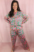 Plus Size Printed Long Sleeve and Pants Lounge Set
