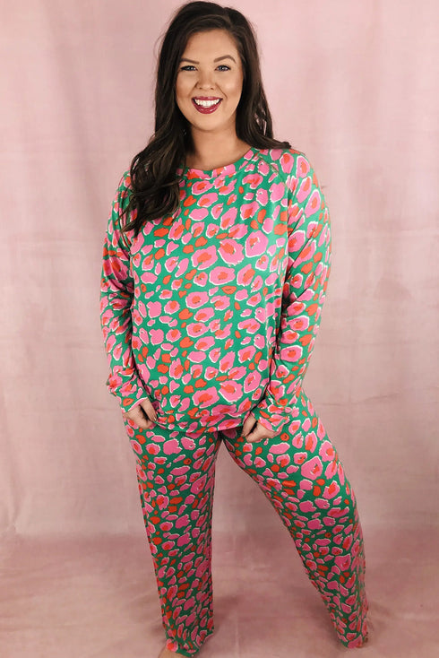 Plus Size Printed Long Sleeve and Pants Lounge Set