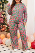 Plus Size Printed Long Sleeve and Pants Lounge Set