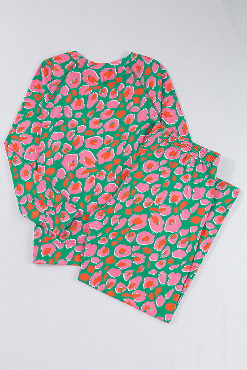 Plus Size Printed Long Sleeve and Pants Lounge Set