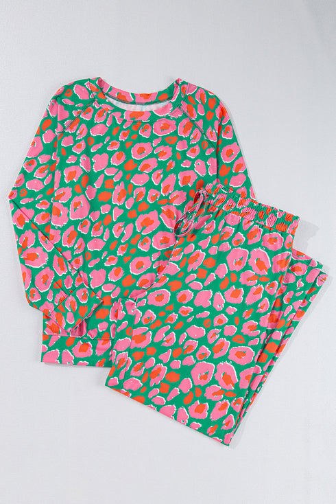Plus Size Printed Long Sleeve and Pants Lounge Set