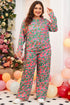 Plus Size Printed Long Sleeve and Pants Lounge Set