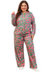 Plus Size Printed Long Sleeve and Pants Lounge Set