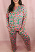 Plus Size Printed Long Sleeve and Pants Lounge Set