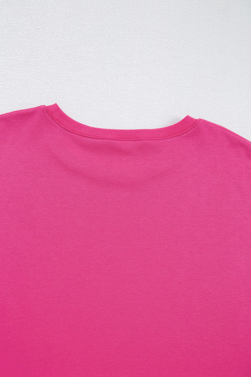 Plus Size Printed Patchwork Sleeve Split Sweatshirt