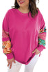Plus Size Printed Patchwork Sleeve Split Sweatshirt