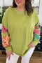 Plus Size Printed Patchwork Sleeve Split Sweatshirt