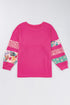 Plus Size Printed Patchwork Sleeve Split Sweatshirt