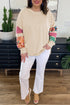 Plus Size Printed Patchwork Sleeve Split Sweatshirt