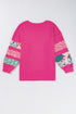 Plus Size Printed Patchwork Sleeve Split Sweatshirt