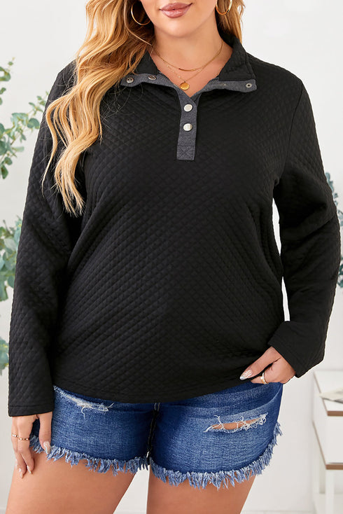 Plus Size Quilted Button Up Henley Sweatshirt