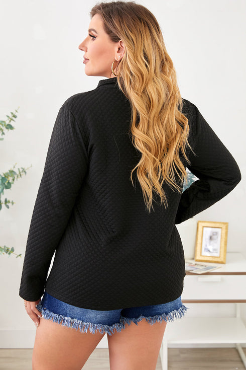 Plus Size Quilted Button Up Henley Sweatshirt
