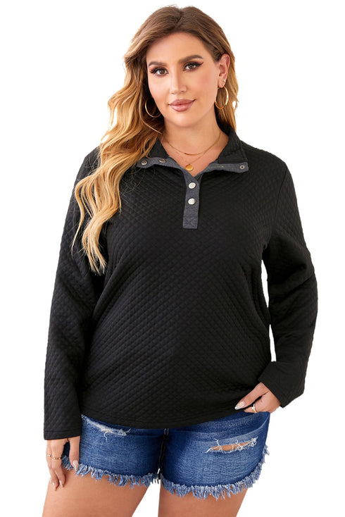 Plus Size Quilted Button Up Henley Sweatshirt