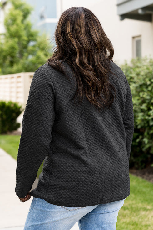 Plus Size Quilted Button Up Henley Sweatshirt
