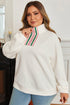 Plus Size Rhombus Textured Contrast Striped Collar Baggy Sweatshirt