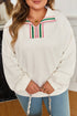 Plus Size Rhombus Textured Contrast Striped Collar Baggy Sweatshirt