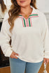 Plus Size Rhombus Textured Contrast Striped Collar Baggy Sweatshirt