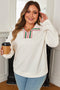 Plus Size Rhombus Textured Contrast Striped Collar Baggy Sweatshirt