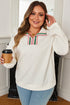 Plus Size Rhombus Textured Contrast Striped Collar Baggy Sweatshirt
