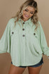 Plus Size Ribbed Pocketed Long Sleeve Henley Top