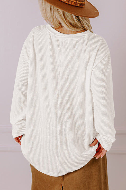 Plus Size Ribbed Textured Long Sleeve T Shirt