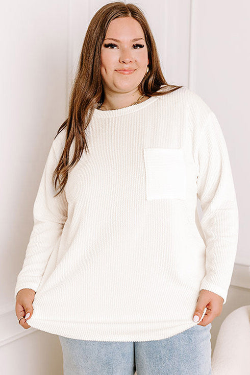 Plus Size Ribbed Textured Long Sleeve T Shirt