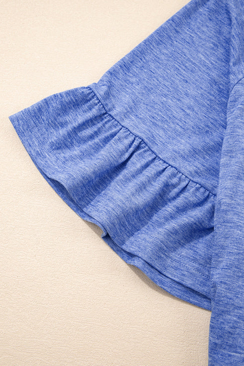 Plus Size Ruffle Hem Flutter Sleeve Heathered Knit Top