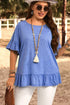 Plus Size Ruffle Hem Flutter Sleeve Heathered Knit Top