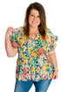 Plus Size Ruffled Short Sleeve Floral Blouse