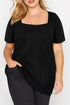 Plus Size Square Neck Ruched Shoulder Short Sleeve Top