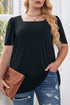 Plus Size Square Neck Ruched Shoulder Short Sleeve Top