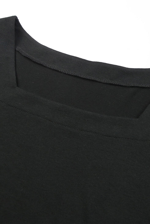 Plus Size Square Neck Ruched Shoulder Short Sleeve Top