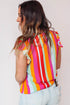 Plus Size Stripe Print Frill Neck Flutter Blouse