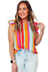 Plus Size Stripe Print Frill Neck Flutter Blouse
