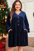 Plus Size Textured Velvet Tiered Buttons Tiered Dress