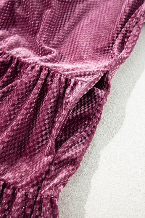 Plus Size Textured Velvet Tiered Buttons Tiered Dress