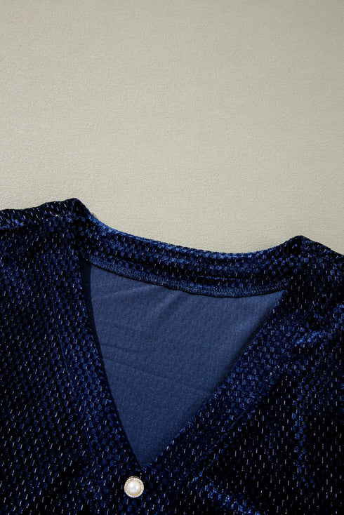 Plus Size Textured Velvet Tiered Buttons Tiered Dress