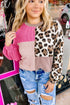 Plus Size Twisted Corded Leopard Patchwork Long Sleeve Top