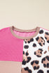 Plus Size Twisted Corded Leopard Patchwork Long Sleeve Top