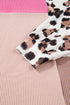 Plus Size Twisted Corded Leopard Patchwork Long Sleeve Top