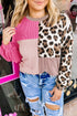 Plus Size Twisted Corded Leopard Patchwork Long Sleeve Top