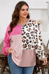 Plus Size Twisted Corded Leopard Patchwork Long Sleeve Top