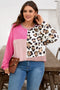 Plus Size Twisted Corded Leopard Patchwork Long Sleeve Top