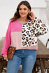 Plus Size Twisted Corded Leopard Patchwork Long Sleeve Top