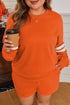 Plus Size Varsity Striped Drop Shoulder Patchwork Loungewear Set