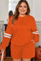 Plus Size Varsity Striped Drop Shoulder Patchwork Loungewear Set