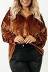 Plus Size Velvet Chest Pocket Drop Shoulder Shirt