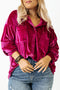 Plus Size Velvet Chest Pocket Drop Shoulder Shirt