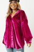 Plus Size Velvet Chest Pocket Drop Shoulder Shirt
