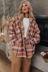Plus Size Western Plaid Fleece Collared Button Up Outerwear